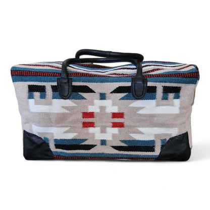 Aztec Large Weekender Southwestern Duffel Bag Saddle Blanket Bag 100% Leather Handles (Sahara)