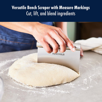 HENCKELS BBQ 2-pc Stainless Steel Pizza Cutter and Bench Scraper Set, Rocking Blade with Safety Guard and Measuring Scraper for Dough, BBQ and Baking