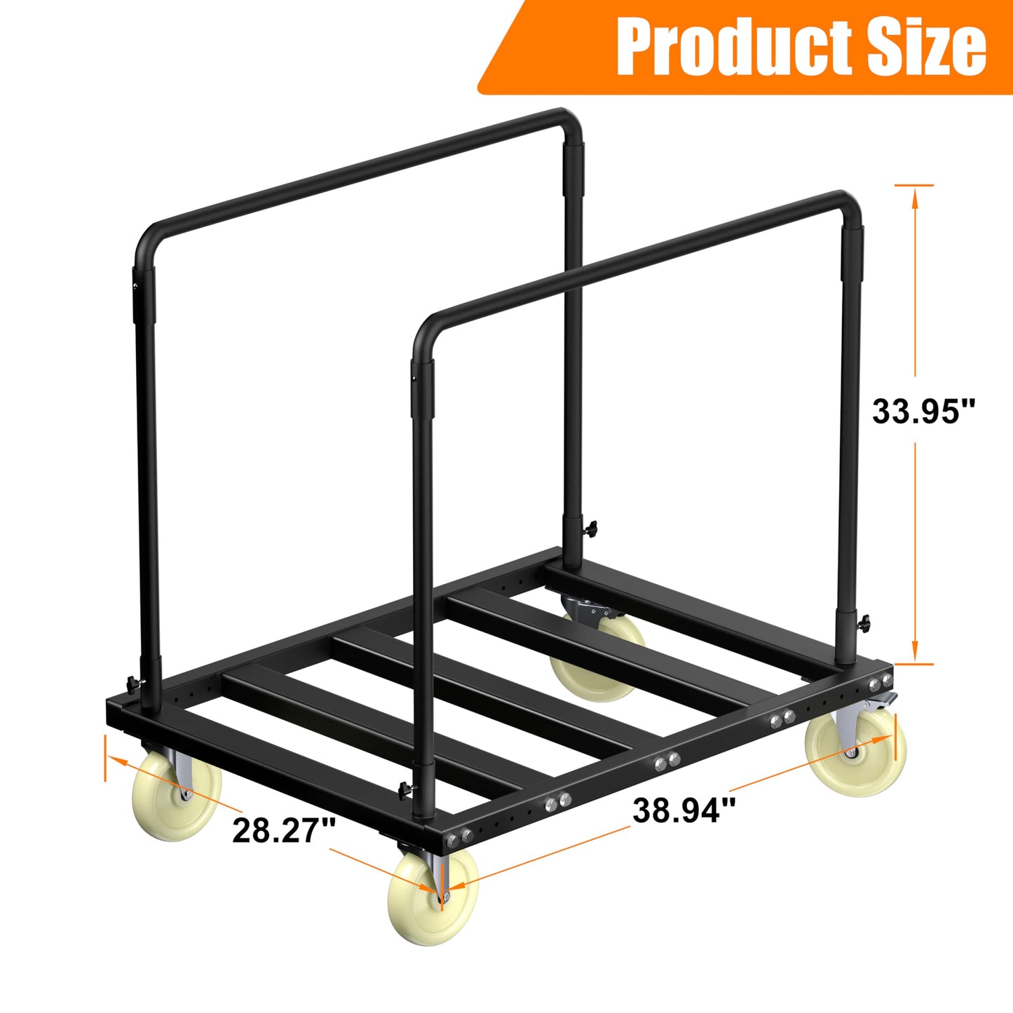 TRUSOON Utility Folding Table Cart, Heavy Duty Table Dolly with Swivel Wheels, Black Panel Cart for Drywall, Lumber, Mattress, Warehouse, Party Events, Grage, Home, Hotel