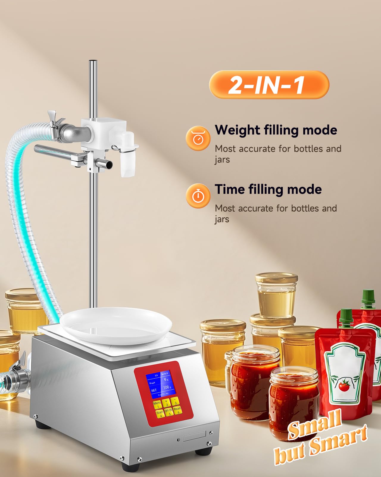 Moonshan Viscous Liquid Filling Machine 2-IN-1 Honey Filling Machine, Automatic Weight Bottle Filling Machine for Oil, Laundry Detergent, Gel, Honey, Sauce