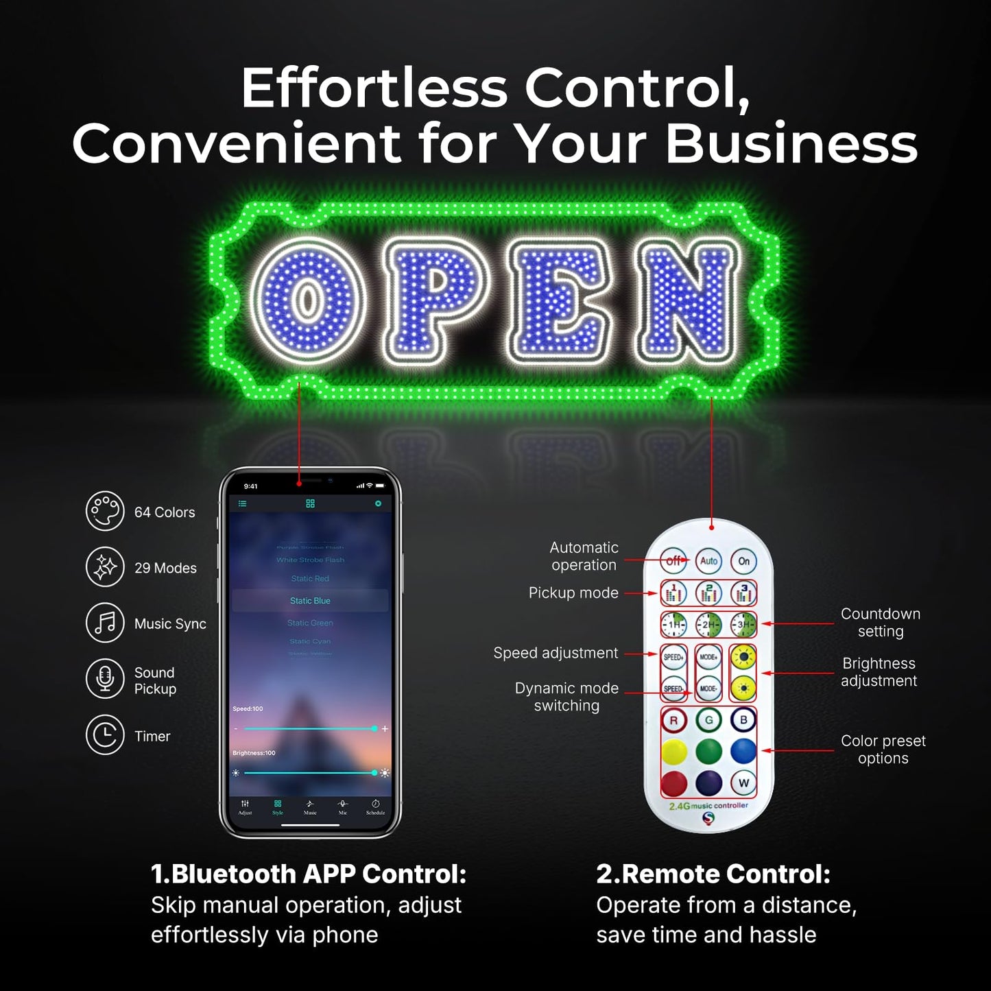 LemonNova 40" x 14" LED Open Sign for Business, Ultra Bright Open Sign with Bluetooth App & Remote, Timer, 64 Custom Colors, 29 Modes, Dimmable for Bar, Salon, Restaurant, Cafe and More Businesses