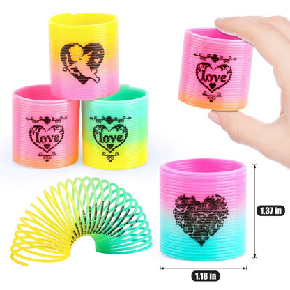 CLEVERZONE 36 Packs Spring Rainbow Magic Fidget Stress Coil Mini Springs Bulk Toys Valentine's Day Wedding Party Favor Goodie Bag Stuffers For Kids Boys Girls (Love)