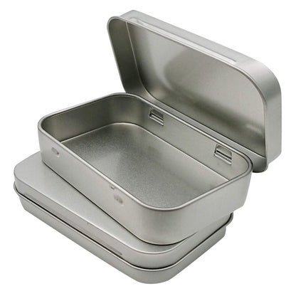 2 Pcs Metal Hinged Tin Box Container Mini Portable Small Storage Container Kit with Lid for Home Storage 3.7x2.3x0.8 inch, Silver
