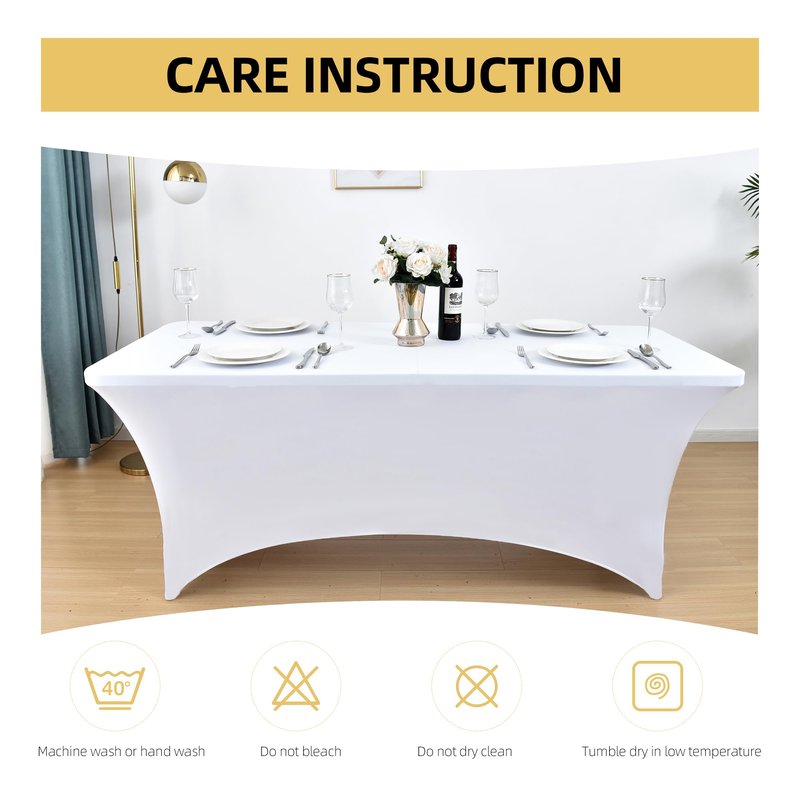ZarzaaSik 10-Pack 8ft White Spandex Table Covers for Rectangle Folding Tables - Washable Elastic Tablecloth - Ultimate Fitted Table Protector for Parties, Trade Shows, Banquet, and Wedding