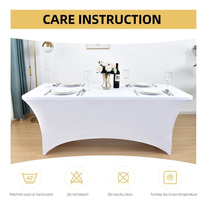 ZarzaaSik 2-Pack 6ft White Spandex Table Covers for Rectangle Standard Folding Tables - Wrinkle Resistant Stretch Tablecloths - Ultimate Fitted Table Protector for Parties, Trade Shows, Banquet