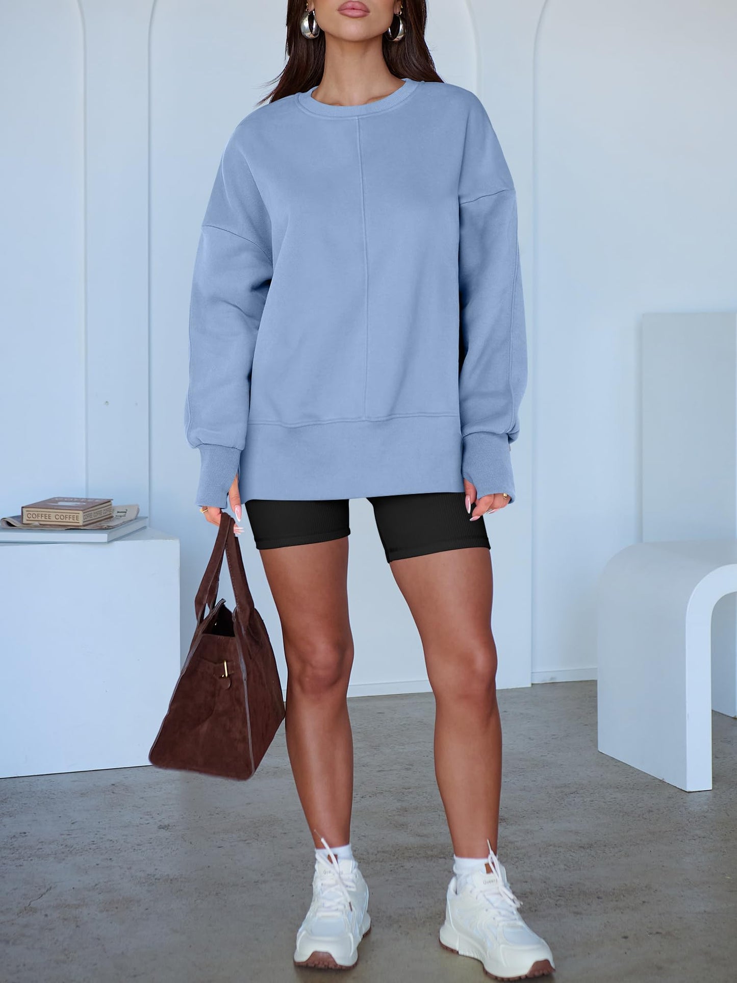 ANRABESS Women Oversized Sweatshirts Thumbhole Long Sleeve Hoodies Shirts 2025 Fall Side Slit Pullover Top Teen Y2k Outfits
