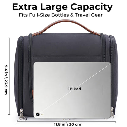 Ralnitote Large Hanging Toiletry Bag for Men, Travel Bathroom Bag with Hook, Hygiene Bag Organizer for Shower, Shaving & Grooming Essentials, Black