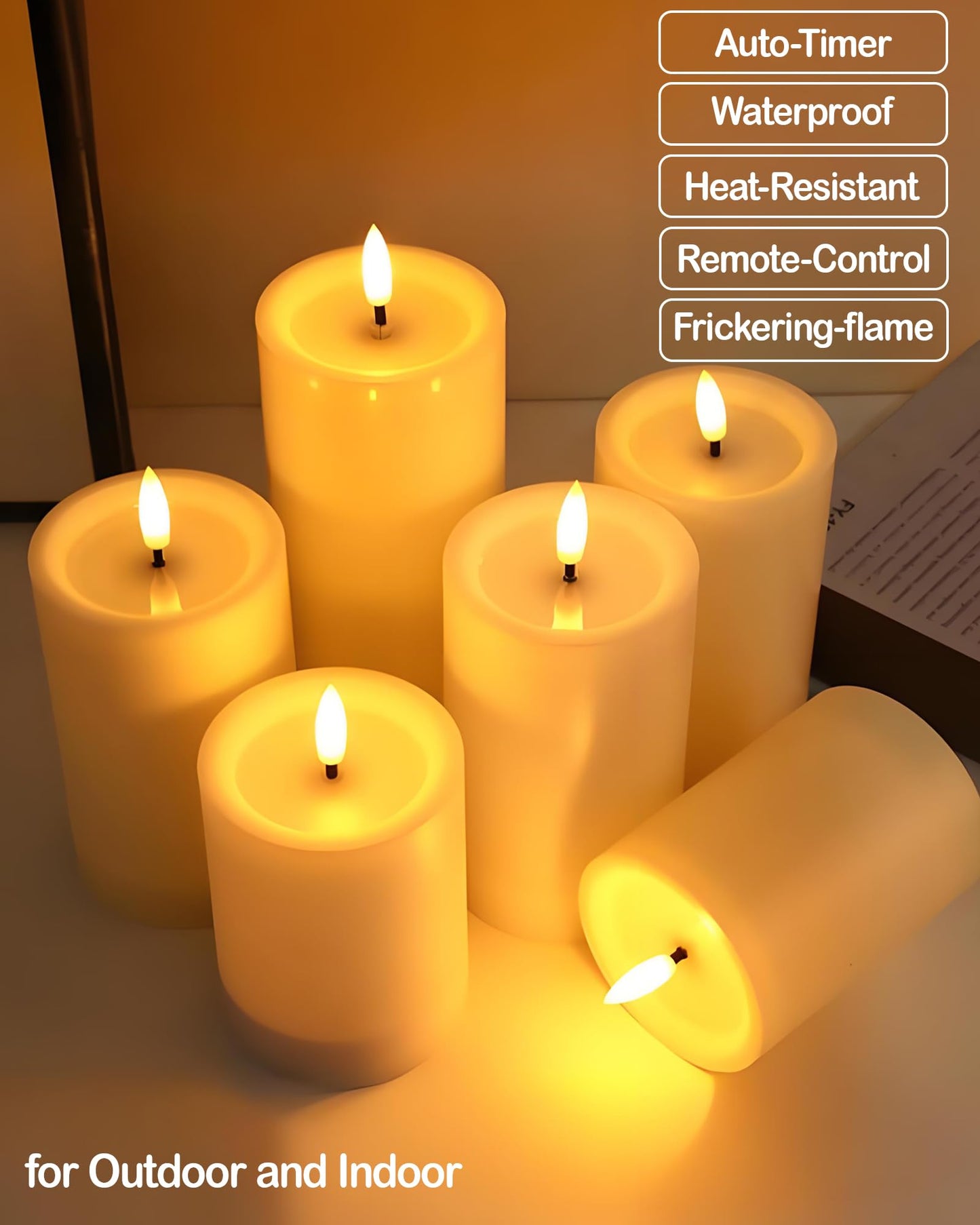 Gmnee 3"x6" Outdoor Waterproof Flameless Candles with Remote and Timers, LED Candles, Battery Operated Candles, Electric Fake Pillar Candles for Patio Porch, and Lanterns Decor (Ivory, Plastic)