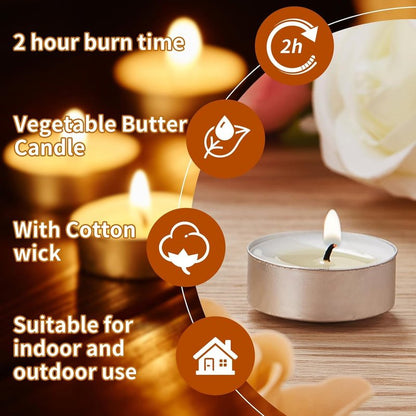 30-Pack Scented White Tealight Candles - 2 Hour Burn Time, Natural Palm Wax, Smokeless, with Cotton Wick in Aluminum Shell - Ideal for Weddings, Bathing, and Festive Decor - 1.2" x 1"