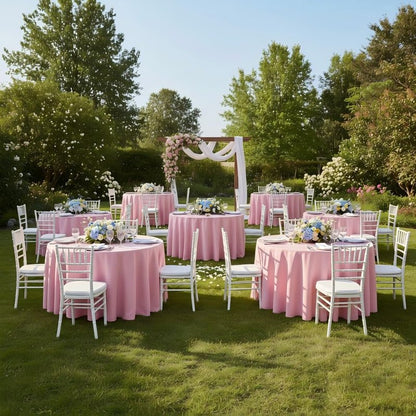 sancua Round Tablecloth 120 Inch Diameter, 8 Pack - Circle Polyester Fabric Table Cloth for Wedding Party Reception Banquet Birthday, Washable Formal Table Cover (Fit 48-96 Inch Tables), Pink