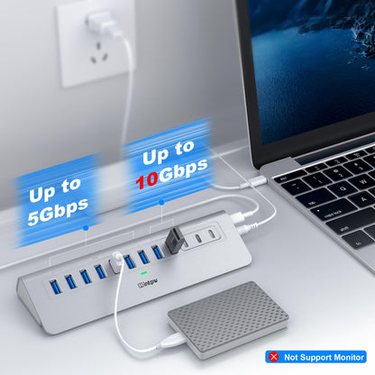 Powered USB Hub 10Gbps, intpw 9-Port USB 3.2 Hub, USB C Hub with USB A/USB C 3.2, 4 USB 3.0, 2 PD 45W Charging Ports, 65W Power Adapter and 3.3FT Cable, Aluminum USB Hub for Laptop, iPhone 16/15, PC