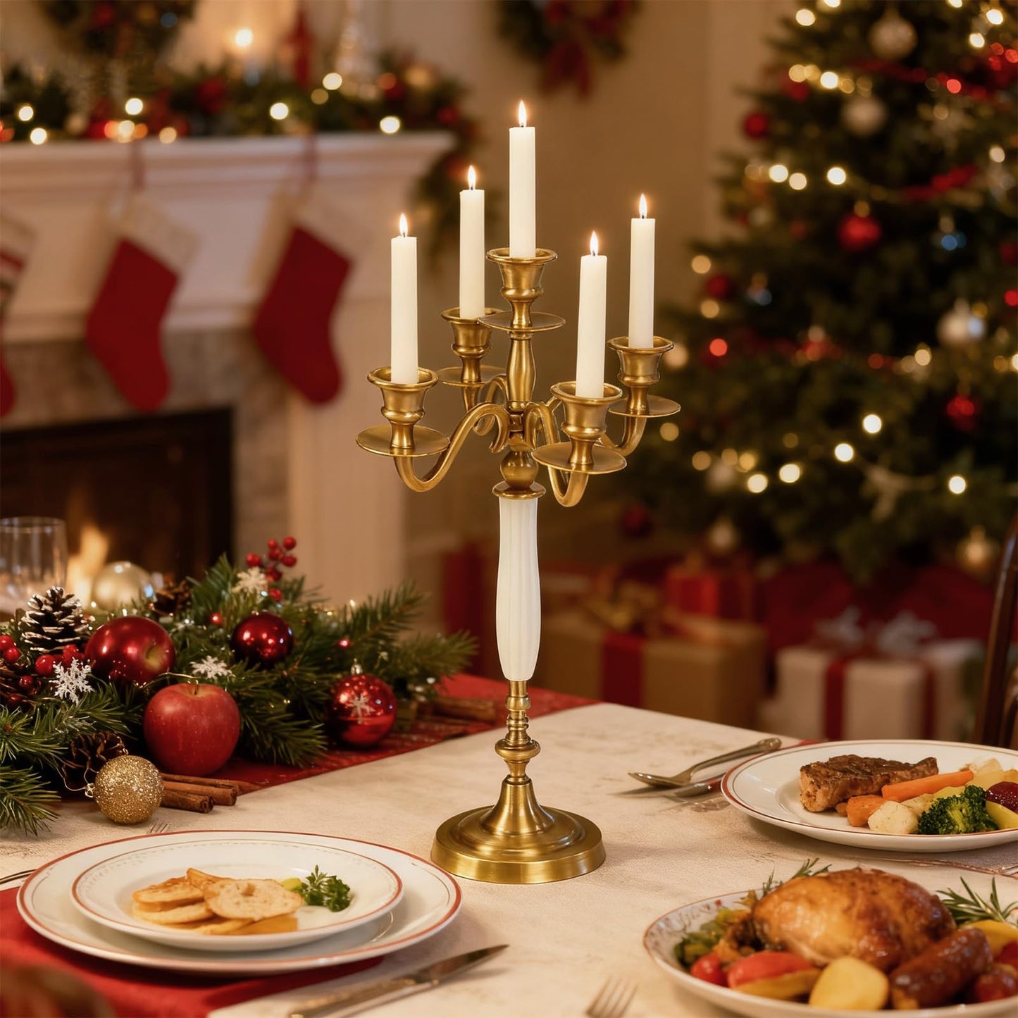 5-Head Metal Candelabra – Elegant Candlestick Holders for Wedding, Dining Table, Xmas Party, and Home Decor