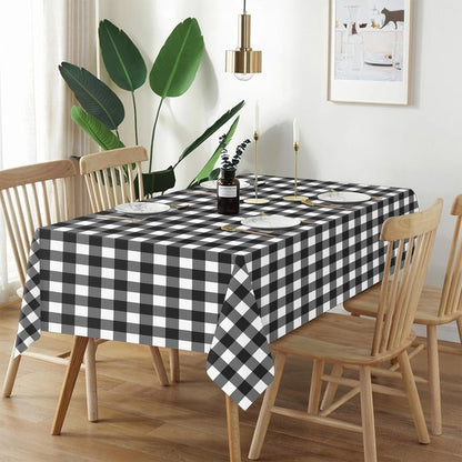 QIKSION Black Gingham Tablecloth Disposable 12 Pack, 54 x 108 Inch Black and White Checkered Table Cloth for Picnic, Outdoor BBQ Decorations, Birthday Party Supplies, Rectangle, Plastic Table Cover