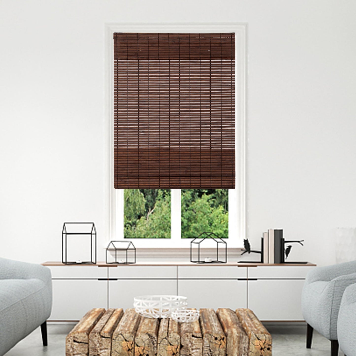 ALIMOO Cordless Bamboo Blinds Roman Shades Natural Weave Lift Up Bamboo Blinds for Indoor Outdoor Windows Home and Garden Patio Easy Installation 48W*72L