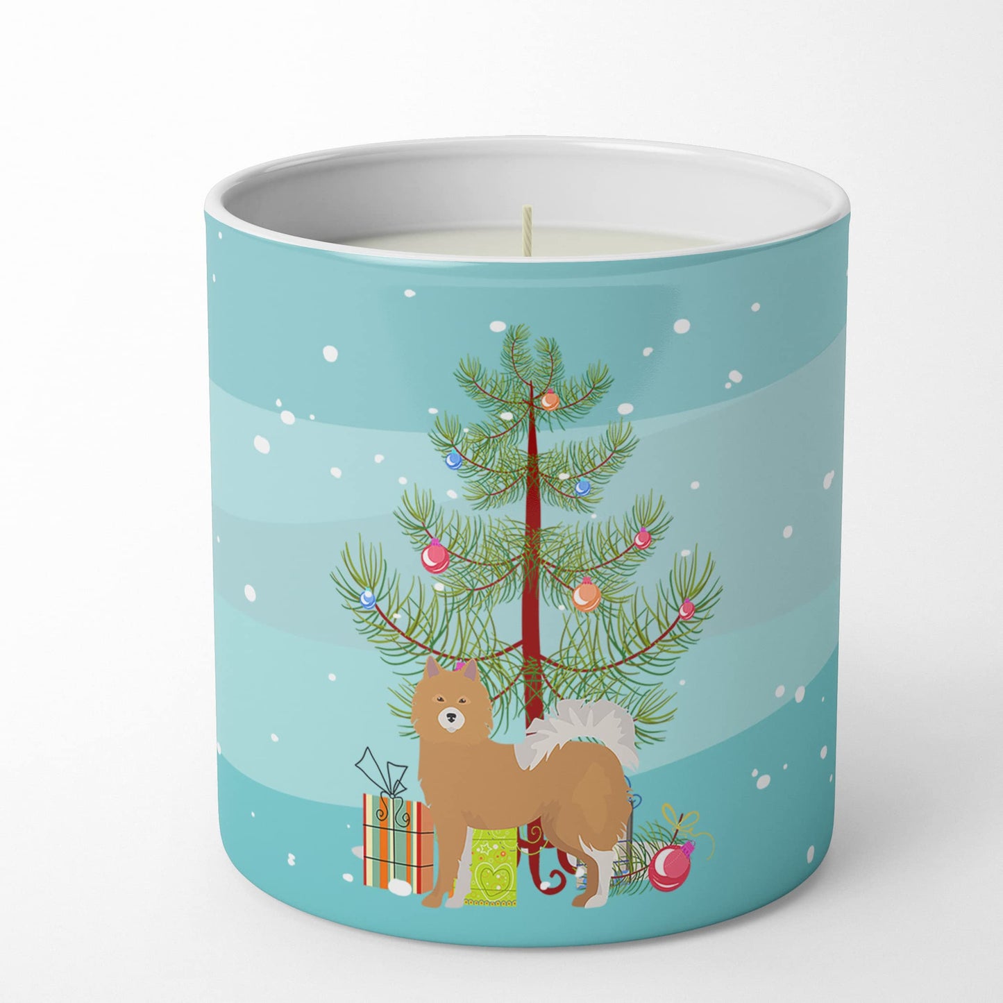 Caroline's Treasures CK3451CDL Brown & White Elo Dog Christmas Tree 10 oz Decorative Soy Candle Nature Soy Wax Essential Oil Home Decor Ideal for Bedroom Kitchen Bath Office Gift, 10 oz
