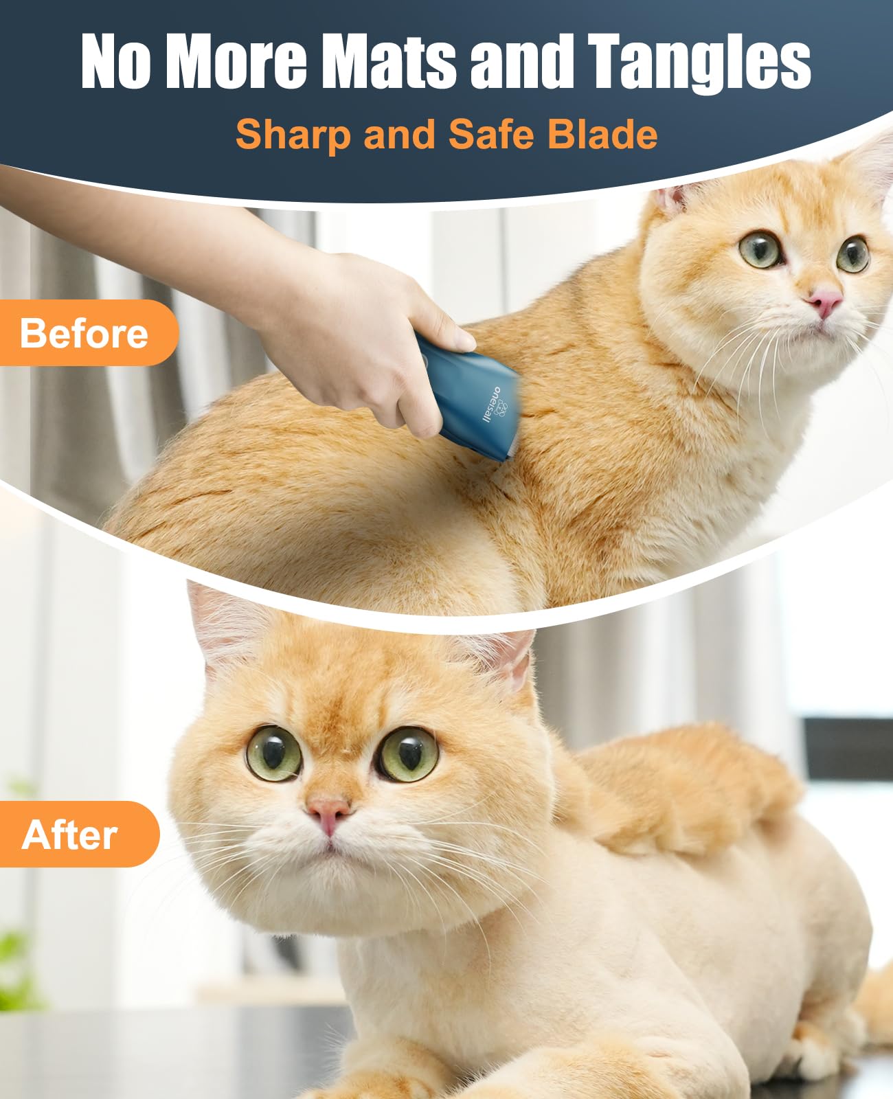 oneisall Pet Clipper for Cat Matted Hair, Pet Shaver for Cats Quiet Pet Clippers Waterproof Cordless Cat Clippers for Matted Hair Long Hair with Storage Bag (Green)