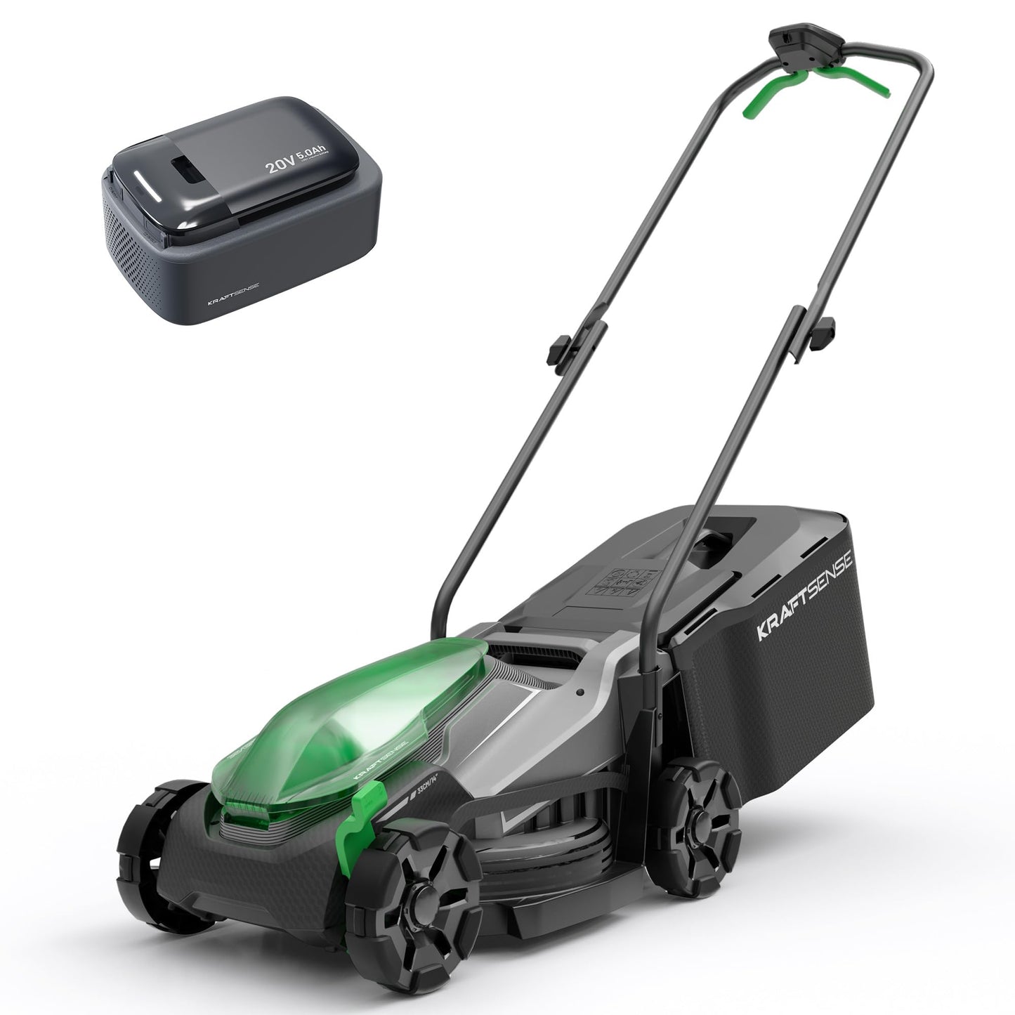 Kraftsense 14" Cordless Lawn Mower, 20V Lightweight Push Mower with 5.0Ah Battery, Ultra-Quiet Motor for Small Yards, Lawn Care, Backyard Maintenance