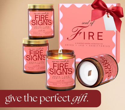 Aries, Leo, Sagittarius Gifts for Women - Wood Wick Candles, 4 Pack Small Scented Candles Set for Women. 6oz Natural Soy Wax, Aromatherapy Set for Home. Zodiac Astrology Birthday Spiritual Gifts