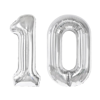 Silver Number 10 Balloon 40 Inch, 10th Birthday Party Decorations for Children, Giant 10 Foil Balloon for Party Supplies