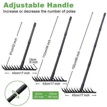 Pragmatist Bow Rake Heavy Duty 60" Metal Head Garden Rake with Adjustable Stainless Steel Handle Garden Tool for Loosening Soil Leveling Mulch Gathering Leaf