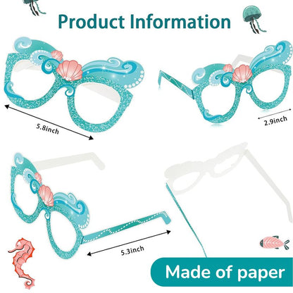 Tenare 24 Pieces Mermaid Party Decorations Paper Mermaid Themed Paper Eyeglasses Under The Sea Summer Beach Photo Booth Props Birthday Party Baby Shower Supplies