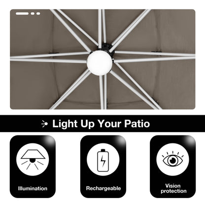 EliteShade USA APOLLO 3-Tier 10x10FT Full Aluminum Cantilever Patio Umbrella for Outdoor restaurant Garden Courtyard Deck Pool and Marketing with Light,Heather Beige