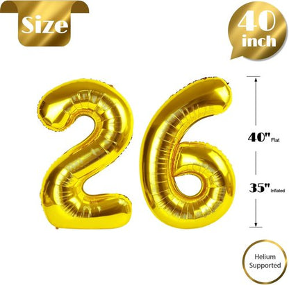 Gold Number 26 Balloon - 40 Inch Golden Birthday Decoration for 26th Celebration | Perfect for Men & Women