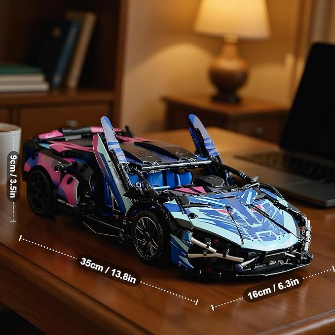 DIY RC Kit - 1280PCS Building Blocks for Adults &amp Kids 1:14 Scale Remote Control Sports Car with LED Lights STEM Building Blocks for Creative Play
