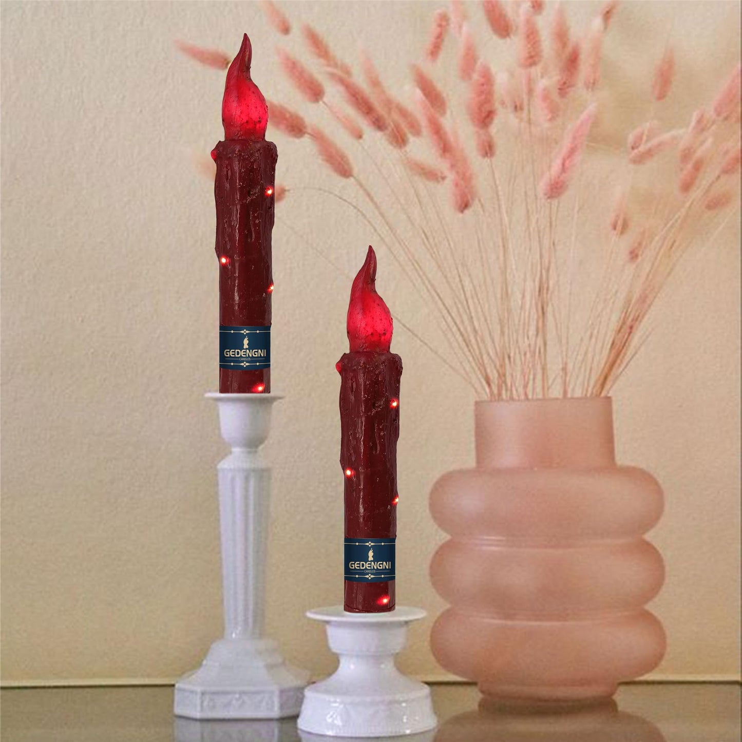 Gedengni Magical Candlesticks Flameless Taper Candle, 2pcs Red LED Tapered Candles Remote Dipped Candle 6inch Battery Chandelier for Enchanting Weddings and Harry Potter Inspired Vigils(LW4P-RE)