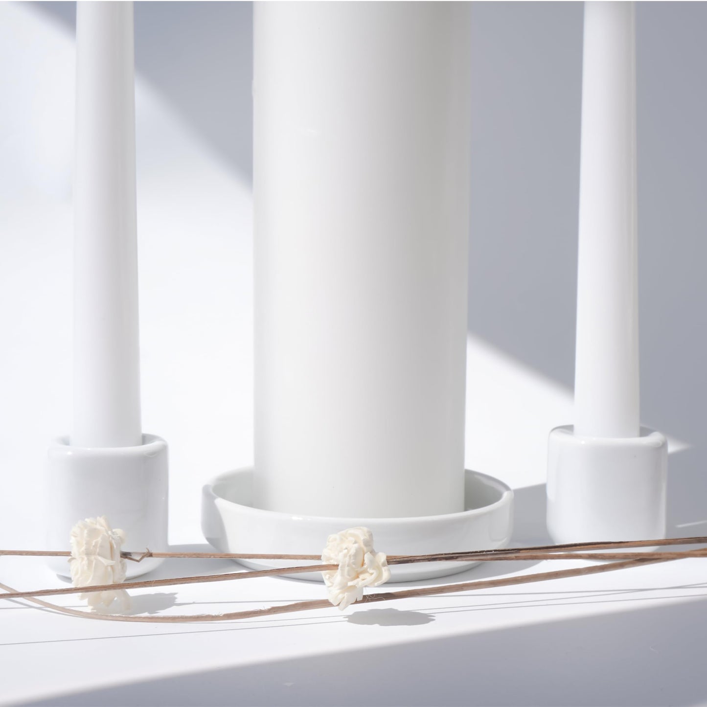 Unity Candle Holders and Vase Set, White Porcelain Candleholders for Taper Candles and Vase for Pillar Candle, Set of 3, Minimalist Round Ceramic Candle Holders, Great for Wedding Candle Set