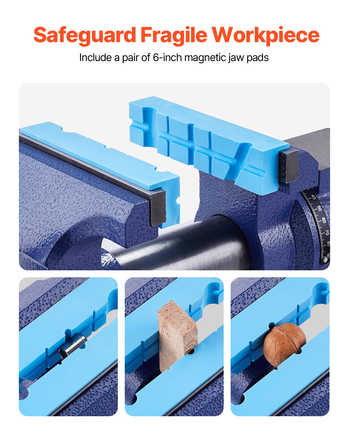VEVOR Heavy Duty Bench Vise, 6.5 Inch Jaw Width, 5 Inch Max Opening, Multi-Purpose Ductile Iron, Anvil, 360° Swivel Base, 5620 Lbs Clamp Force