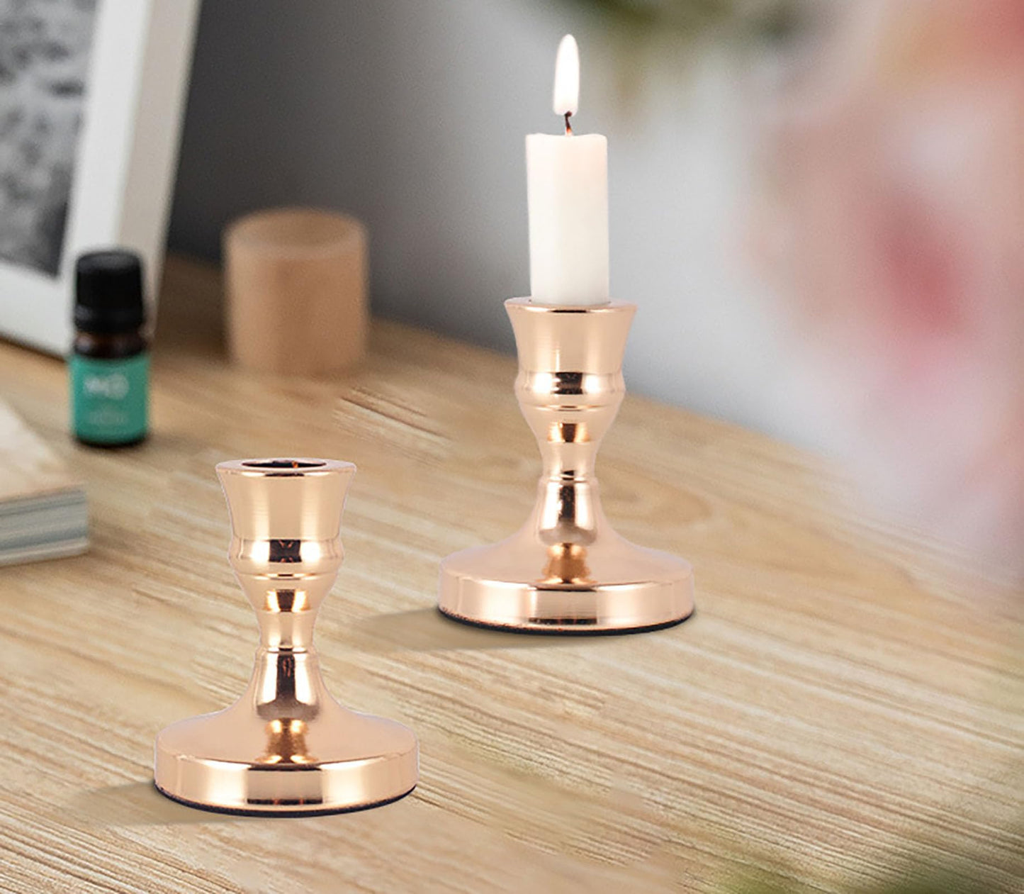 Gold Candle Holder with Stable Base, 3.3 Inch Alloy Holder for Taper Candles, Wedding, Dinning, Party Decoration (Gold)