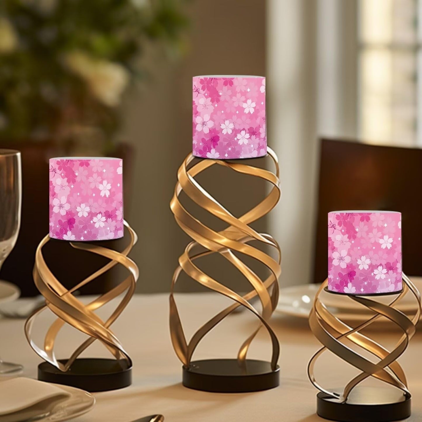 Cozeyat Pink Blossom Flameless Candles 4 Pack Battery Operated with Remote Control Timer LED Pillar Candles Waterproof for Indoor Outdoor