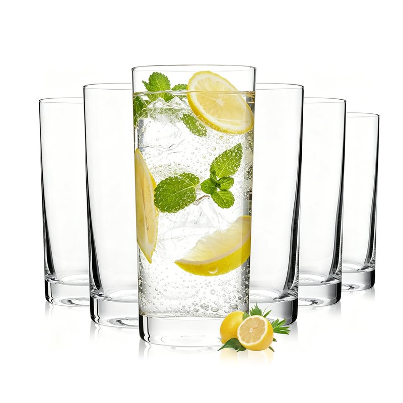 OUWO Highball Glasses Set of 6, 13oz Tall Drinking Glasses, Water Glass for Kitchen, Tom Collins Glasses, Mojito Glass Cups, Cocktail Glasses for Bar Glassware