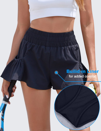BMJL Womens High Waisted Shorts Athletic Running Shorts Workout Gym Quick Dry Flowy Shorts with Pockets(S,Black)
