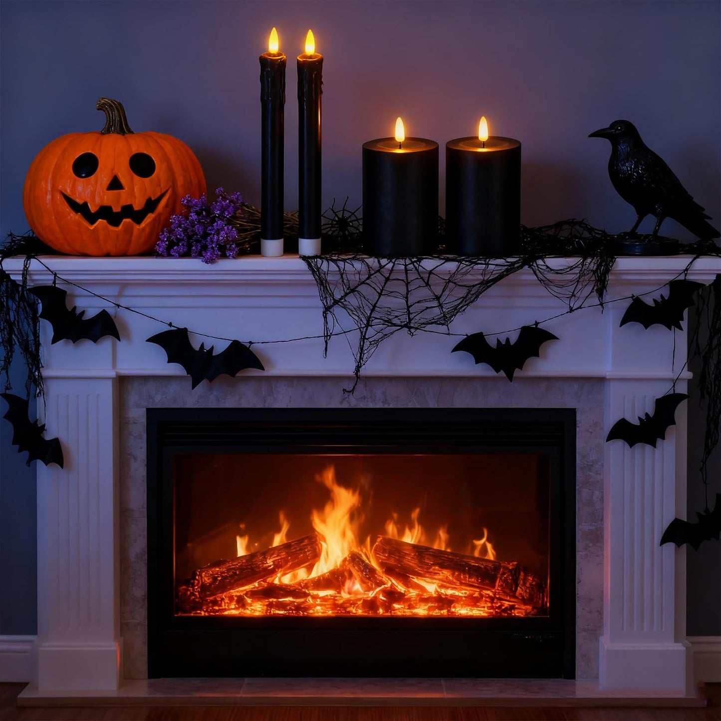 Lezonic Halloween Black Flameless Candles with Remote, Battery Operated Real Wax with Dripping Effect, Flickering LED Candles for Fireplace, Shelf, Centerpiece, Set of 4 (9.5" Taper & 5" Pillar