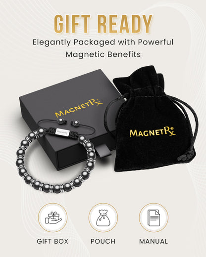 MagnetRX® Magnetic Hematite Bracelet - Max Strength Magnet Stones - Beaded Magnetic Bracelets for Men and Women (Silver Titan 8mm Bead)
