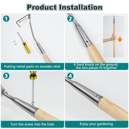 Berry&Bird Swoe Garden Hoe, 61.8'' Stainless Steel Long Handled 3 Edge Hoe with Wooden Hand, Mini Angled/Warren Hoe, Soil Cultivator Weeding Tool for Grass Flower Backyard