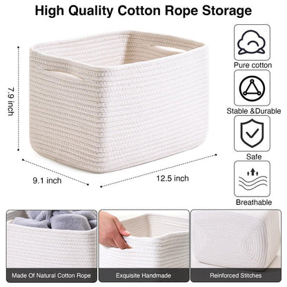 ICERZCZ Storage Baskets for Organizing, Woven Basket for Storage, Storage Baskets Bin for Shelves, Cotton Rope Basket with Handles, 12.5"Lx9.1"Wx7.9"H, (4 Packs) Off White
