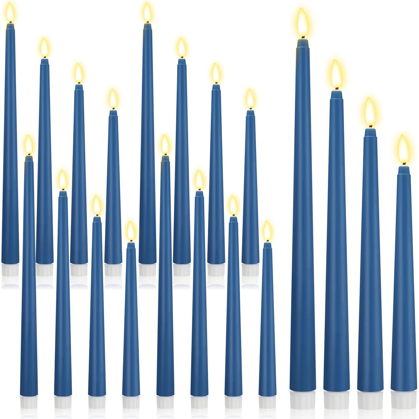 Rossesay 24 Pcs Flameless LED Taper Candles Battery Operated Candle 8.5", 9.65", 10.8", 12.8" Flameless Candlesticks Flickering for Christmas Church Wedding Indoor Decoration(Classic, Blue)