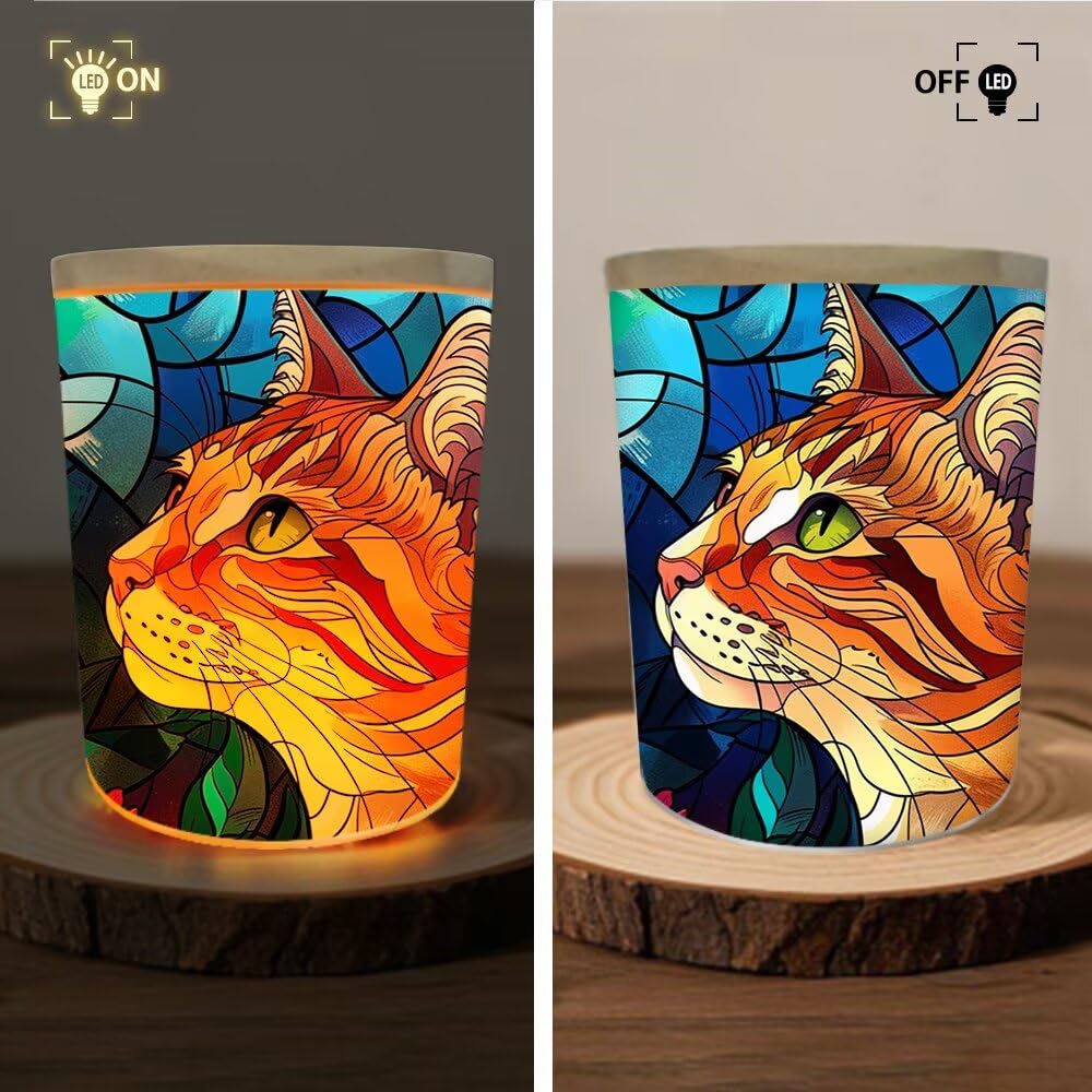 Cat Tealight Candle Holders,Stained Glass Cat Tea Light Candle Holder,Animal Candle Jar Lamp Led Light for Table Centerpieces,Weddings,Baby Showers,Parties,Home Decor
