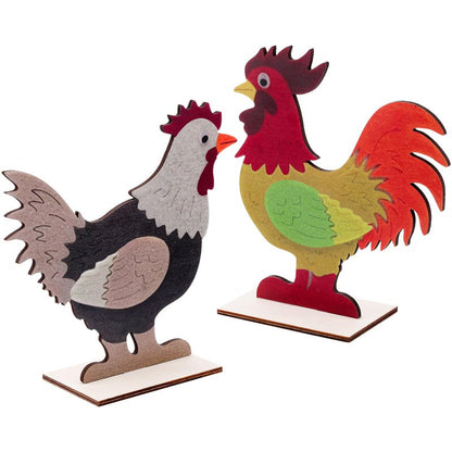 Vhxmaizxn 2pcs Easter Chicken Decoration for Home Farmhouse Rooster Decor Chicken Party Decoration Wooden Sign Wood Cutout Ornament Hen Craft Table Kitchen Garden Tiered Tray
