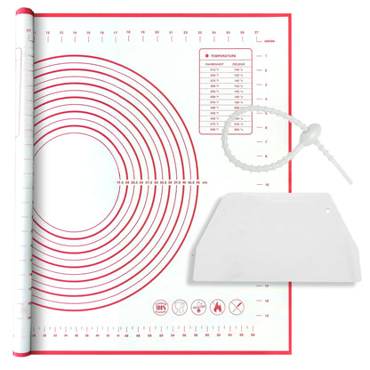 Silicone Baking Mat Super Large, 32x24 inch Silicone Pastry Non Stick Kneading Mat with Cable Ties and Dough Scraper, Measurement Food Grade Silicone Mat for Rolling Dough