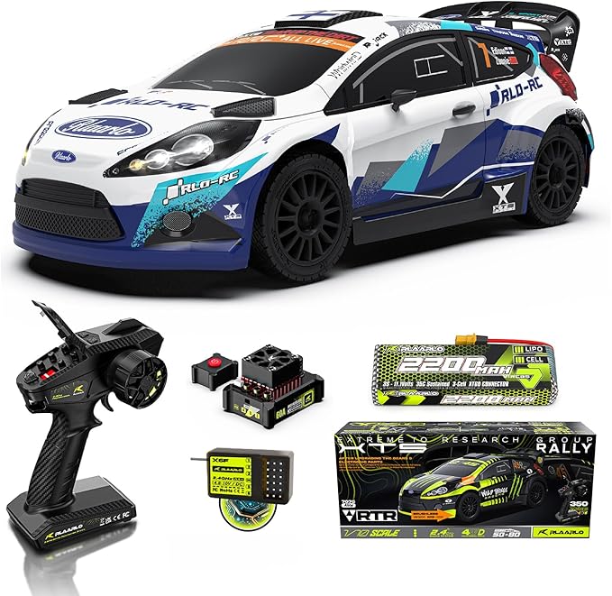 CROBOLL RLAARLO 1/10 Brushless Carbon Fiber RC Drift Cars for Adults with Gyro Max 50 mph Fast RC Rally Car 2.4Ghz All Terrain Remote Control Car 4x4 Hobby RTR RC Truck（Blue &amp White）