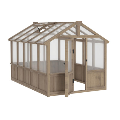 Mupater 6'x10' Wooden Greenhouse for Outdoor, Heavy Duty Green House Kit with Ventilated Window and Lockable Door, 6mm PC Panels for UV Protection, Walk-in Greenhouse for Backyard, Garden, Lawn