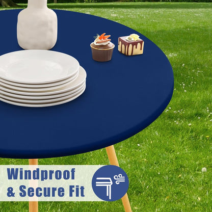 Moosfor Round Spandex Tablecloth, Elastic Fitted Waterproof Tablecloths for 45"-56" Tables, Stretch Washable Picnic Table Cover for Camping, Dining, Indoor and Outdoor, Navy