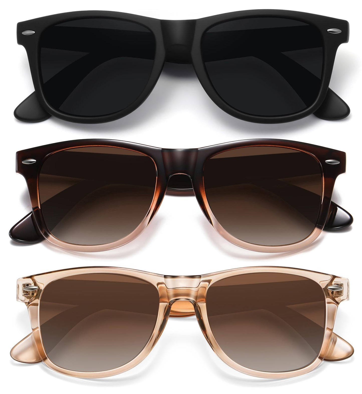MEETSUN Polarized Sunglasses for Women Men Classic Retro Sun Glasses for Driving UV400 (3 Pack) Black Brown Gradient