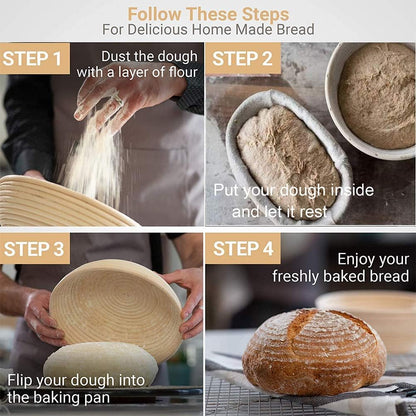 Banneton Bread Proofing Basket 2 pack 10 inch Oval Basket with Liner, Bread Proofing Basket Perfect for Professional & Home Sourdough Bread Baking, Artisan Sourdough Bread (Set of 2 pack 10" Oval)