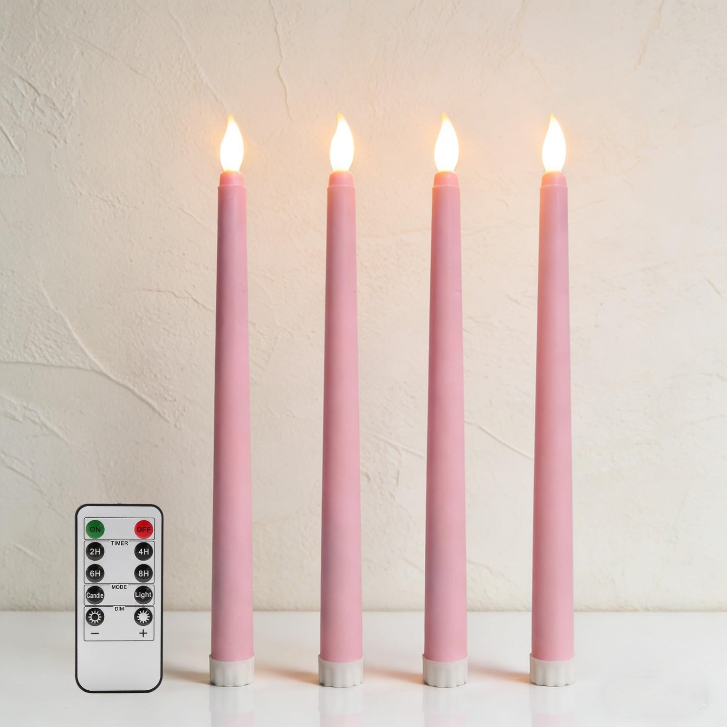 Ni-JASW Pink Flameless Taper Candles with Remote, Battery Powered Flickering LED Candlesticks Set of 4
