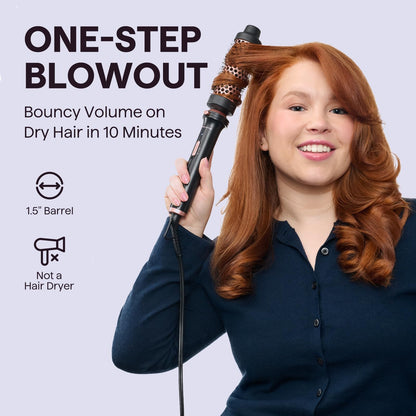 Wavytalk Thermal Brush, 1 1/2 inch Heated Round Brush with Detachable Head, Velvet Pouch and Dual Voltage for Travel, Easy to Create Blowout Look, Rose Gold